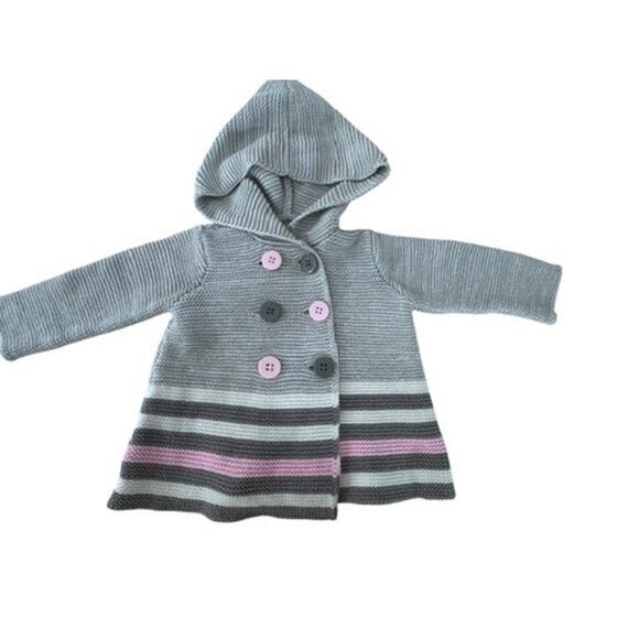 "First Impressions" Baby Girls 6-9 Months Button Up Sweater Knitted Striped Soft - Picture 1 of 5